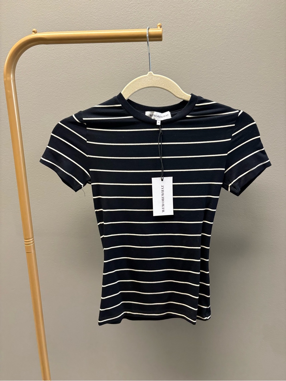 WeWoreWhat Black Tee with White Stripes